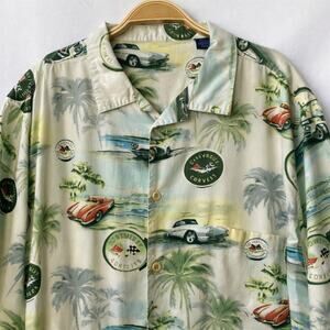 Chevrolet Corvette Hawaiian Shirt Short Sleeve Mens 2XL Green Tropical Car Print